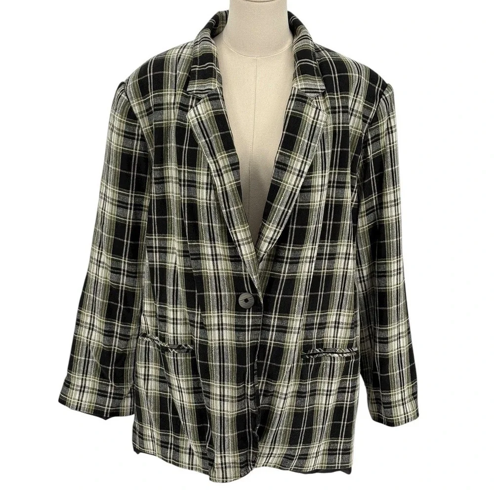 Requirements Woman‎ Plaid Blazer Jacket Size 22W Linen Blend
